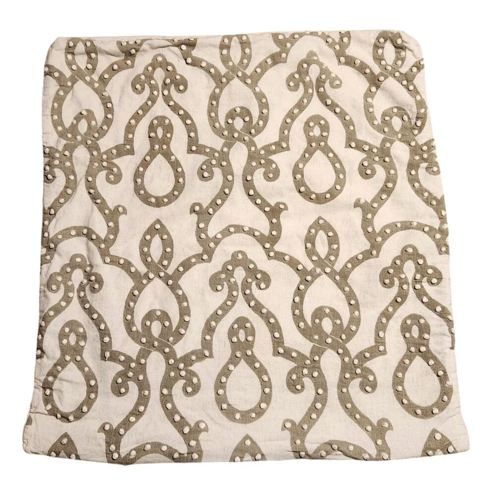 Pottery Barn Pillow Cover Textured Beige & Off White Linen Cotton Blend 24